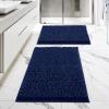 MitoVilla Navy Bathroom Rugs 2 Piece Set - 17" x 24" + 20" x 32", Non-Slip Extra Soft Absorbent Chenille Bath Rugs, Navy Blue Quick Dry Shaggy Shower Bathroom Floor Mat view 1