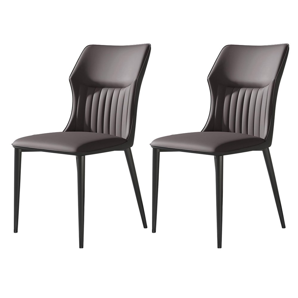KAMPCO Dining Chair Set of 2 Side Upholstered Kitchen PU Leather Chair with High Back and Metal Legs