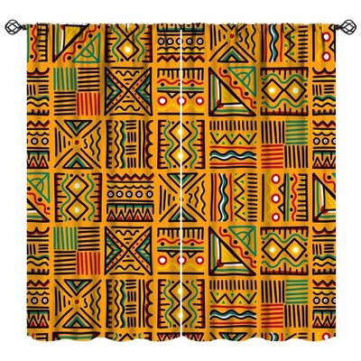 Abstract Ethnic Curtains, African Style Geometric Pattern Rod Pocket Blackout Window Treatments for Living Room Bedroom Decor 42x54 Inch