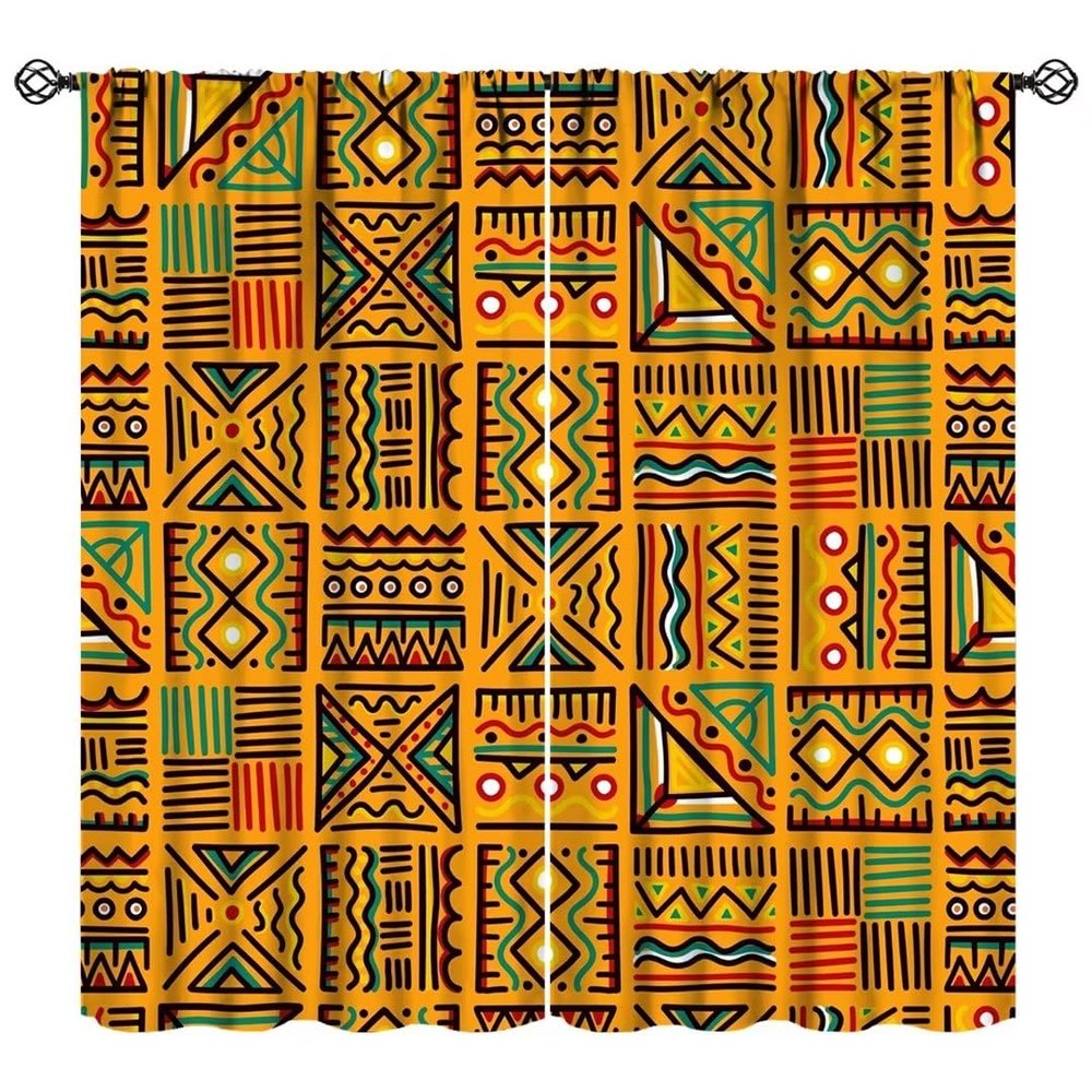 Abstract Ethnic Curtains, African Style Geometric Pattern Rod Pocket Blackout Window Treatments for Living Room Bedroom Decor 42x54 Inch