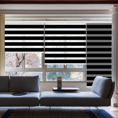 Zebra Blinds for Windows,Custom Size Cordless Zebra Roller Window Blinds, Dual Layer Blackout Roller Shades,Day and Night Blinds for Door,Office,Black,74 1/8" W x [20" H to 98" H Customize]