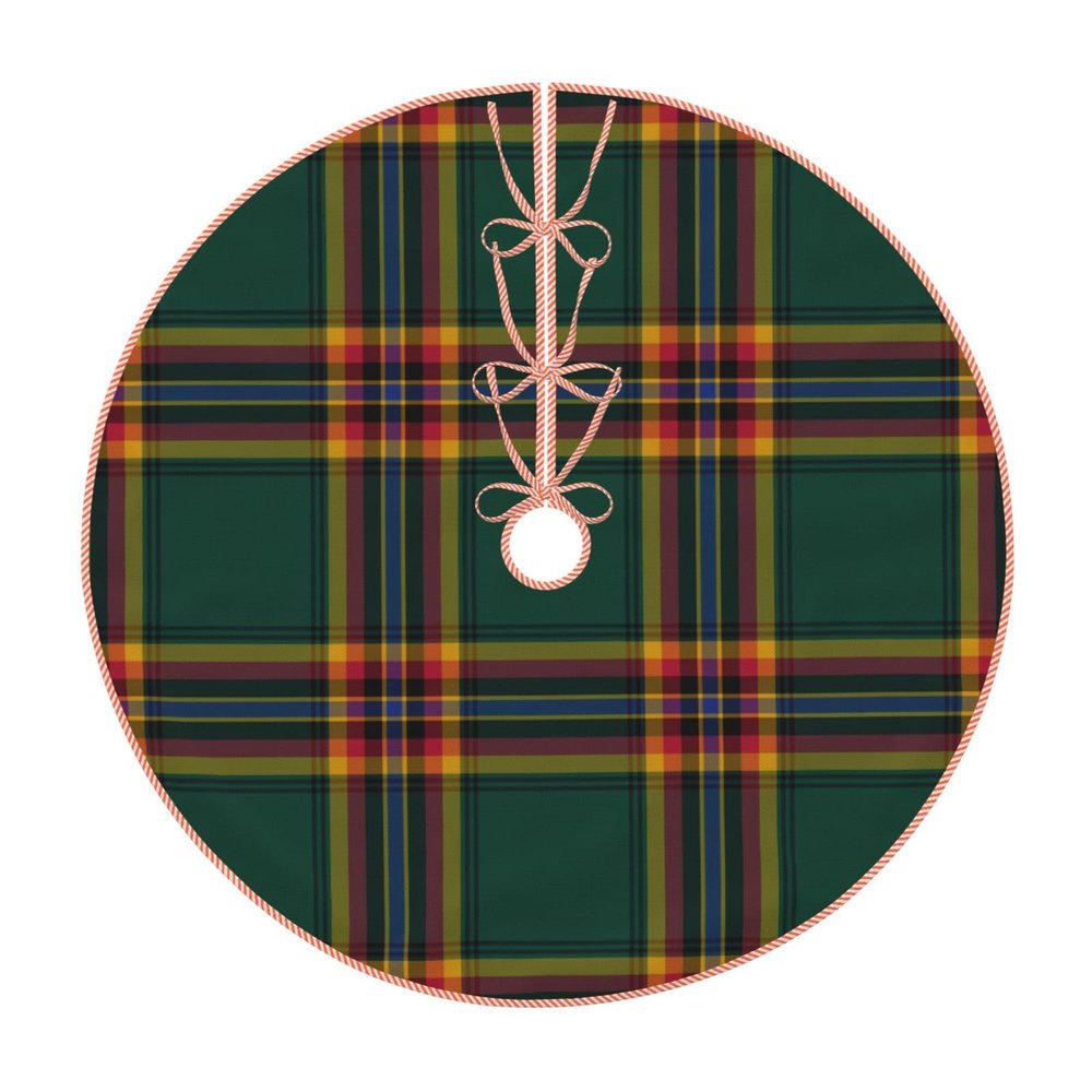 Christmas Tree Skirt 48" Clan Moran Tartan Pattern Irish Plaid Linen Xmas Tree Skirt for Holiday Party Christmas Tree Mat Decorations Indoor Outdoor