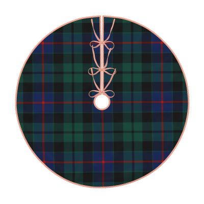 Christmas Tree Skirt 48" Clan Morrison Green and Blue Scottish Tartan Linen Xmas Tree Skirt for Holiday Party Christmas Tree Mat Decorations Indoor Outdoor