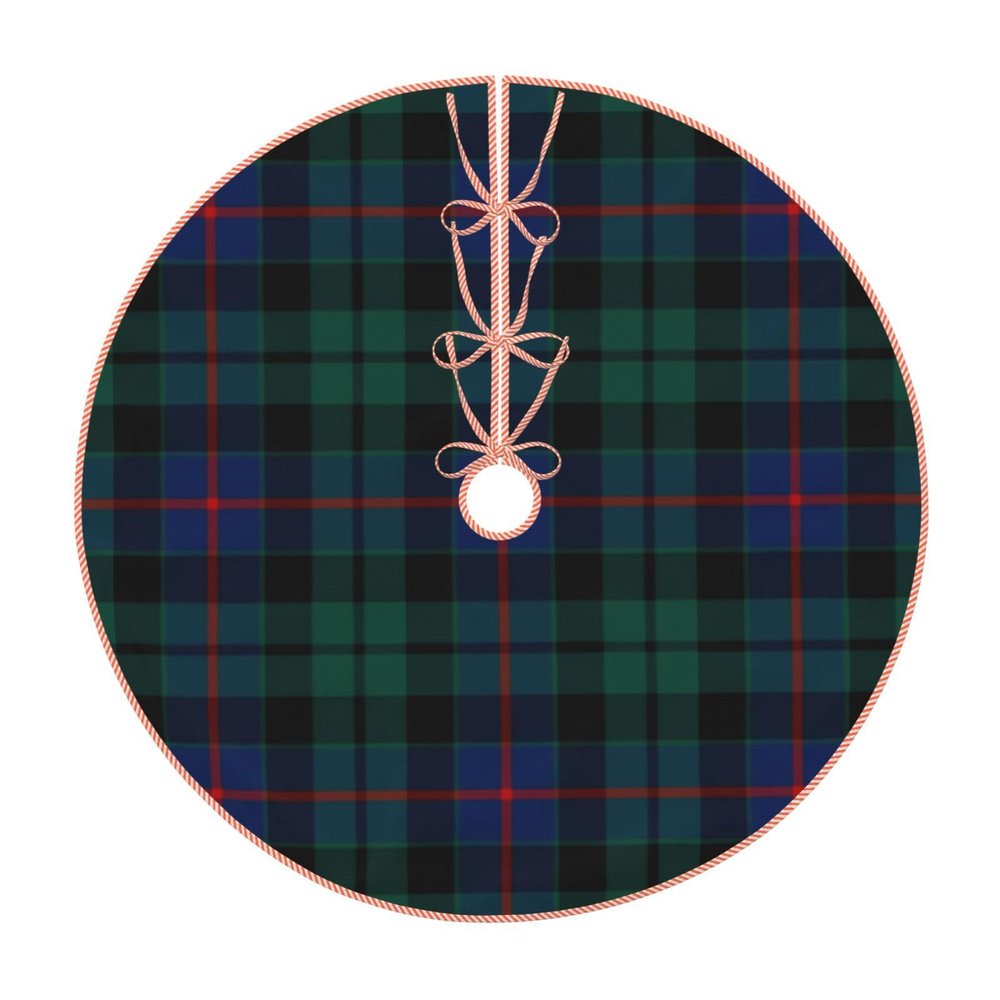 Christmas Tree Skirt 48" Clan Morrison Green and Blue Scottish Tartan Linen Xmas Tree Skirt for Holiday Party Christmas Tree Mat Decorations Indoor Outdoor