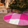 DKJlitter Christmas Tree Skirt, Hot Pink and White Check Plaid Xmas Tree Skirts Mat Farmhouse Rustic Xmas Holiday Indoor Party Outdoor Decoration 30 inches view 1