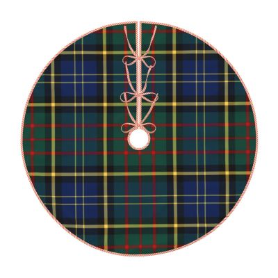 Christmas Tree Skirt 36" Clan MacMillan Blue and Green Scottish Tartan Linen Xmas Tree Skirt for Holiday Party Christmas Tree Mat Decorations Indoor Outdoor