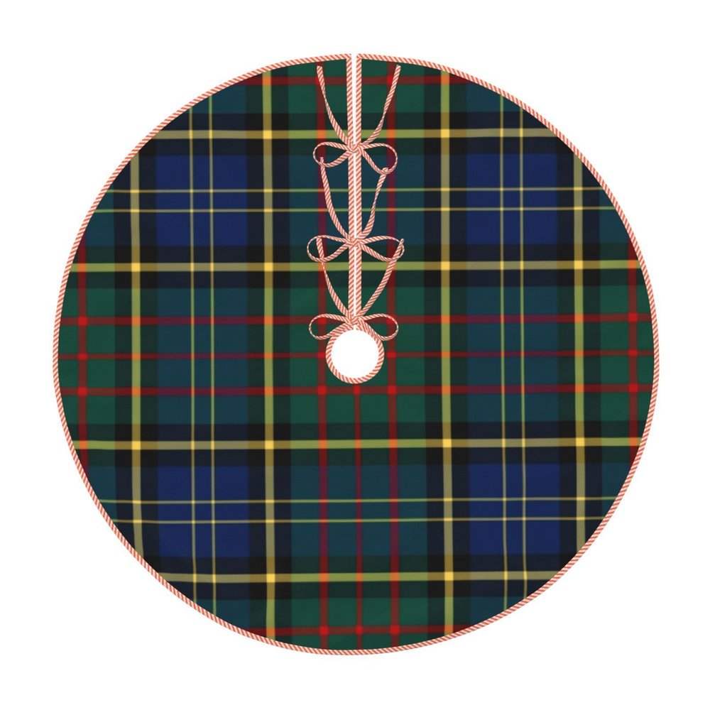 Christmas Tree Skirt 36" Clan MacMillan Blue and Green Scottish Tartan Linen Xmas Tree Skirt for Holiday Party Christmas Tree Mat Decorations Indoor Outdoor