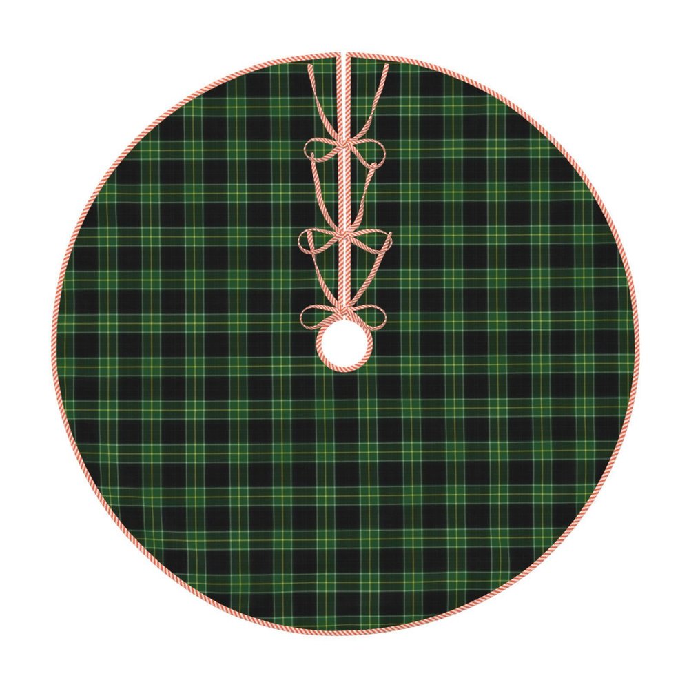 Christmas Tree Skirt 36" Clan Malone Tartan Green and Black Irish Plaid Linen Xmas Tree Skirt for Holiday Party Christmas Tree Mat Decorations Indoor Outdoor