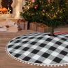 30" Christmas Tree Skirt Black and White Grid Christmas Tree Decorations Waterproof Xmas Tree Mat with Pom Pom Trim for Holiday Christmas Party Rustic Farmhouse Decorations view 1