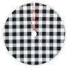 30" Christmas Tree Skirt Black and White Grid Christmas Tree Decorations Waterproof Xmas Tree Mat with Pom Pom Trim for Holiday Christmas Party Rustic Farmhouse Decorations view 2