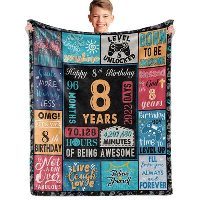 8 Year Old Boy Gift, Best Birthday Gifts for 8 Year Old Boy, Boys Age 8 Gifts Ideas, 8 Yr Old Gifts for Boys, 8th Birthday Decorations Blanket 60"X 50", Soft Warm Cozy Throw for Bed Sleep