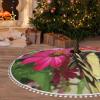 48" Christmas Tree Skirt Butterfly and Flower Christmas Tree Decorations Waterproof Xmas Tree Mat with Pom Pom Trim for Holiday Christmas Party Rustic Farmhouse Decorations view 1