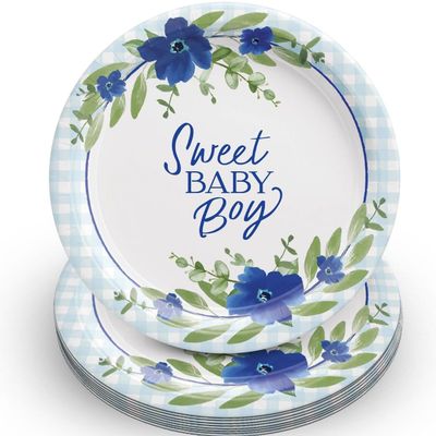 Amscan Baby In Bloom Round Multicolor Paper Plates (8 Count) | Disposable, Floral Design - Perfect for Baby Showers & Celebrations, 10.5"