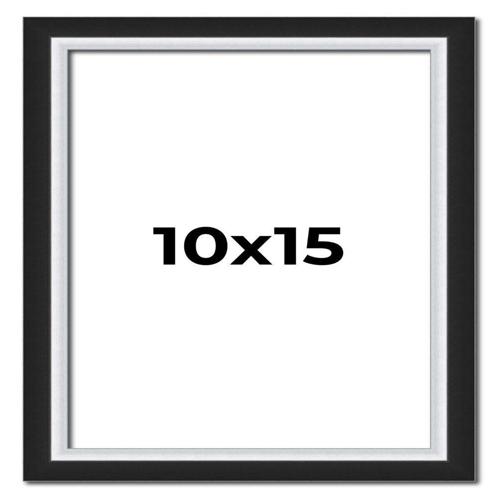 10x15 Frame Black & Silver Solid Wood Picture Frame Width 1.25 Inches | Interior Depth 0.75 Inches | Carter Contemporary Photo Frame Complete with UV Acrylic, Foam Board Backing & Hanging Hardware