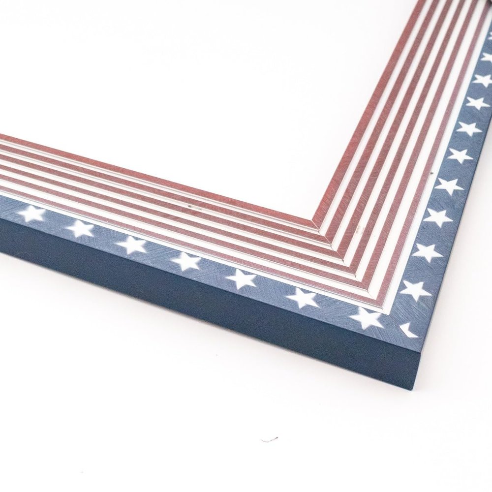 10x20 Frame Blue & Red & White Solid Wood Picture Frame Width 2.25 Inches | Interior Depth 0.5 Inches | Americana Farmhouse Photo Frame Complete with UV Acrylic, Foam Board Backing & Hanging Hardware