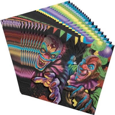 Creepy Carnival Blacklight Multicolor Paper Beverage Napkins - 5"x 5" (Pack of 40) | Perfect for Halloween & Glow Parties