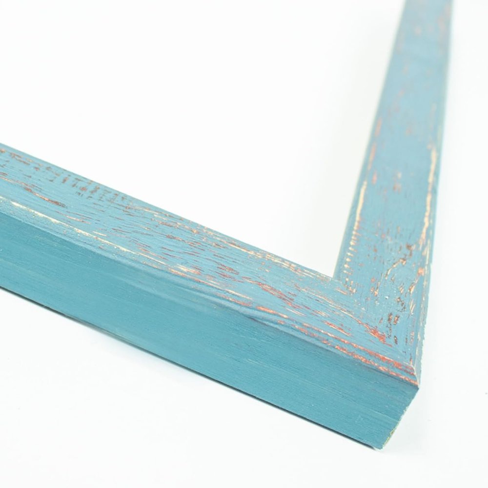 10x20 Frame Blue Solid Wood Picture Frame Width 1.0625 Inches | Interior Frame Depth 0.75 Inches | Calder Distressed Photo Frame Complete with UV Acrylic, Foam Board Backing & Hanging Hardware