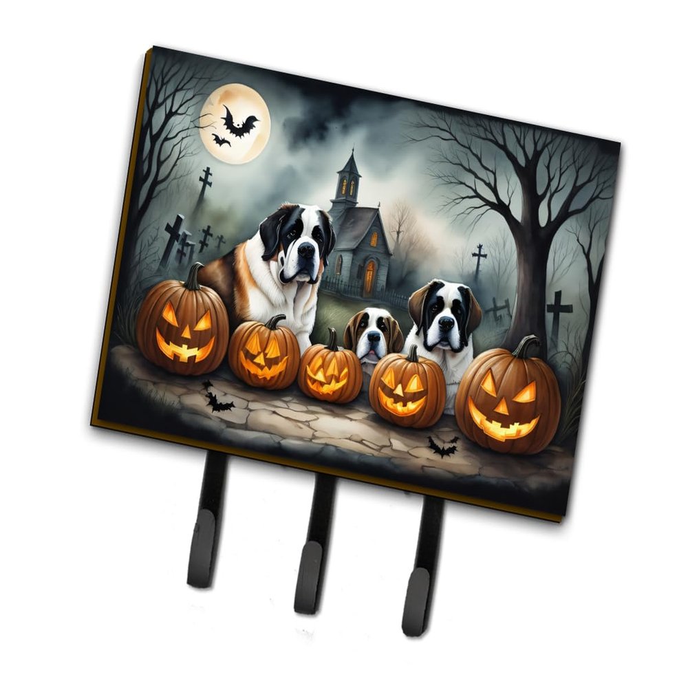 Caroline's Treasures Dogs Spooky Halloween Leash or Key Holder, Triple Hook, Saint Bernard 2050