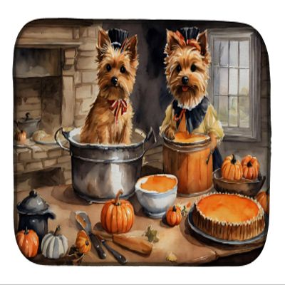 Caroline's Treasures DAC1796DDM Norwich Terrier Fall Kitchen Pumpkins Dish Drying Mat Absorbent Dish Drying Mat Pad for Kitchen Counter Dish Drainer Mat for Countertop, 14 x 21", Multicolor