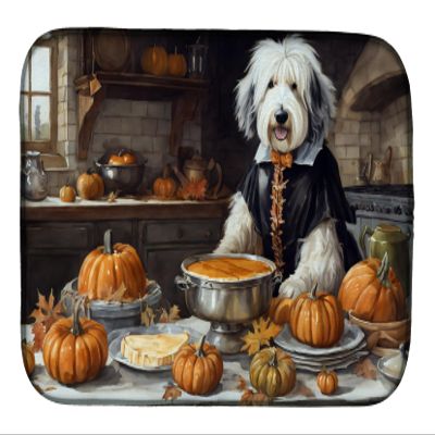 Caroline's Treasures DAC1798DDM Old English Sheepdog Fall Kitchen Pumpkins Dish Drying Mat Absorbent Dish Drying Mat Pad for Kitchen Counter Dish Drainer Mat for Countertop, 14 x 21", Multicolor