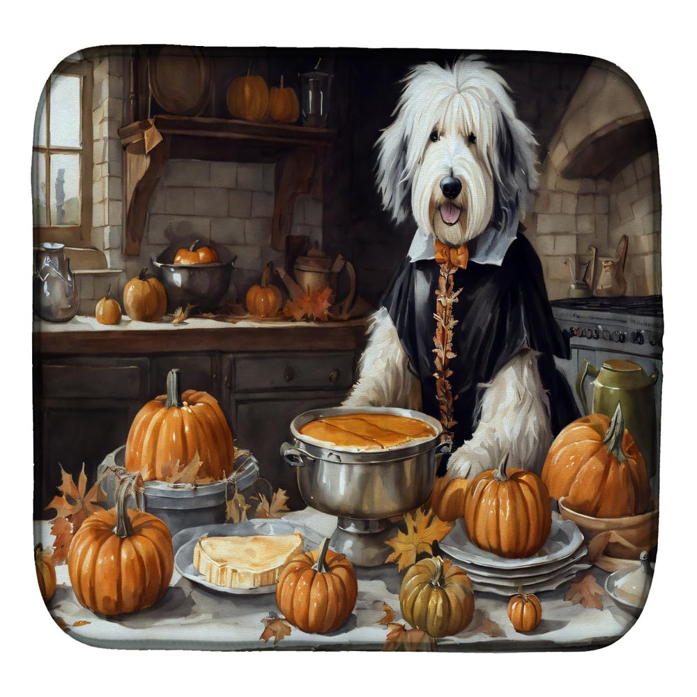 Caroline's Treasures DAC1798DDM Old English Sheepdog Fall Kitchen Pumpkins Dish Drying Mat Absorbent Dish Drying Mat Pad for Kitchen Counter Dish Drainer Mat for Countertop, 14 x 21", Multicolor