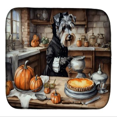 Caroline's Treasures DAC1808DDM Schnauzer Fall Kitchen Pumpkins Dish Drying Mat Absorbent Dish Drying Mat Pad for Kitchen Counter Dish Drainer Mat for Countertop, 14 x 21", Multicolor