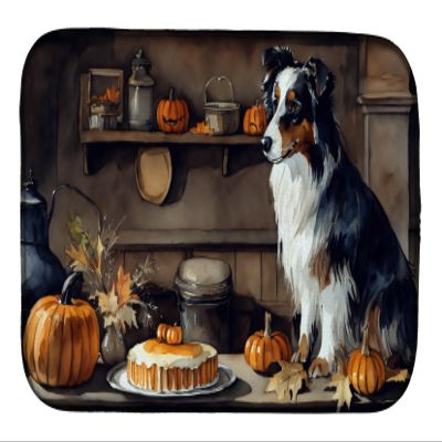 Caroline's Treasures DAC1728DDM Australian Shepherd Fall Kitchen Pumpkins Dish Drying Mat Absorbent Dish Drying Mat Pad for Kitchen Counter Dish Drainer Mat for Countertop, 14 x 21", Multicolor