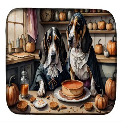 Caroline's Treasures DAC1731DDM Basset Hound Fall Kitchen Pumpkins Dish Drying Mat Absorbent Dish Drying Mat Pad for Kitchen Counter Dish Drainer Mat for Countertop, 14 x 21", Multicolor