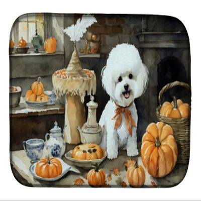 Caroline's Treasures DAC1742DDM Bichon Frise Fall Kitchen Pumpkins Dish Drying Mat Absorbent Dish Drying Mat Pad for Kitchen Counter Dish Drainer Mat for Countertop, 14 x 21", Multicolor
