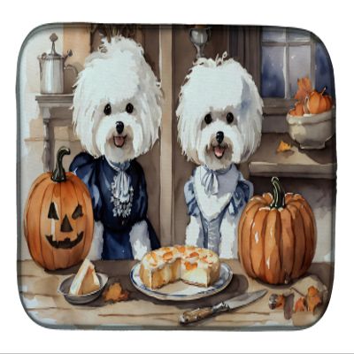 Caroline's Treasures DAC1739DDM Bichon Frise Fall Kitchen Pumpkins Dish Drying Mat Absorbent Dish Drying Mat Pad for Kitchen Counter Dish Drainer Mat for Countertop, 14 x 21", Multicolor