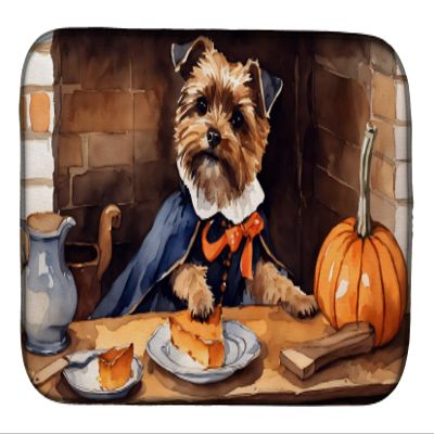 Caroline's Treasures DAC1746DDM Border Terrier Fall Kitchen Pumpkins Dish Drying Mat Absorbent Dish Drying Mat Pad for Kitchen Counter Dish Drainer Mat for Countertop, 14 x 21", Multicolor