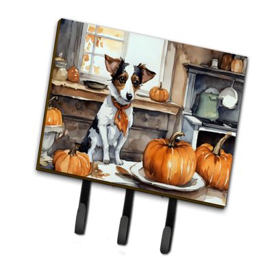 Caroline's Treasures Jack Russell Terrier Fall Kitchen Pumpkins Leash or Key Holder Wall Hooks, Key Hooks Holder, Coat Rack Wall Mount, Coat Hooks, Hooks for Hanging Keys, Towels, Aprons, Leashes