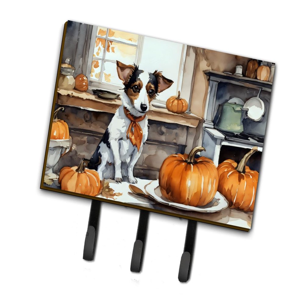 Caroline's Treasures Jack Russell Terrier Fall Kitchen Pumpkins Leash or Key Holder Wall Hooks, Key Hooks Holder, Coat Rack Wall Mount, Coat Hooks, Hooks for Hanging Keys, Towels, Aprons, Leashes