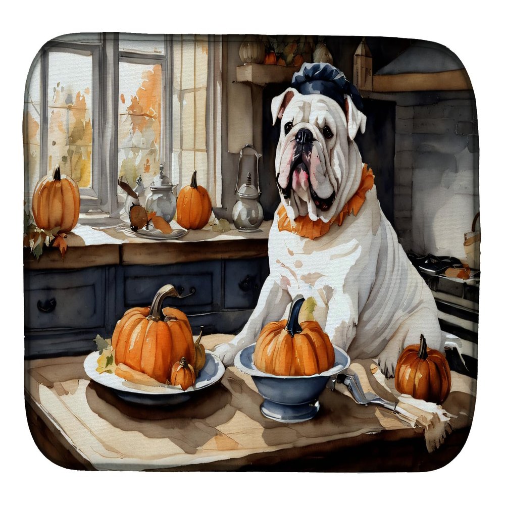 Caroline's Treasures DAC1755DDM English Bulldog Fall Kitchen Pumpkins Dish Drying Mat Absorbent Dish Drying Mat Pad for Kitchen Counter Dish Drainer Mat for Countertop, 14 x 21", Multicolor
