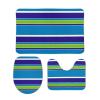 3 Pieces Bath Rug Sets, White Blue Lime Green Modern Summer Stripe Pattern Bathroom Mats Non Slip & Soft Absorbent Bath Carpet, U Shaped Contour Rug & Toilet Lid Cover view 1