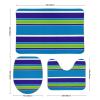 3 Pieces Bath Rug Sets, White Blue Lime Green Modern Summer Stripe Pattern Bathroom Mats Non Slip & Soft Absorbent Bath Carpet, U Shaped Contour Rug & Toilet Lid Cover view 2