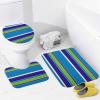 3 Pieces Bath Rug Sets, White Blue Lime Green Modern Summer Stripe Pattern Bathroom Mats Non Slip & Soft Absorbent Bath Carpet, U Shaped Contour Rug & Toilet Lid Cover view 3