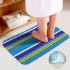 3 Pieces Bath Rug Sets, White Blue Lime Green Modern Summer Stripe Pattern Bathroom Mats Non Slip & Soft Absorbent Bath Carpet, U Shaped Contour Rug & Toilet Lid Cover view 4