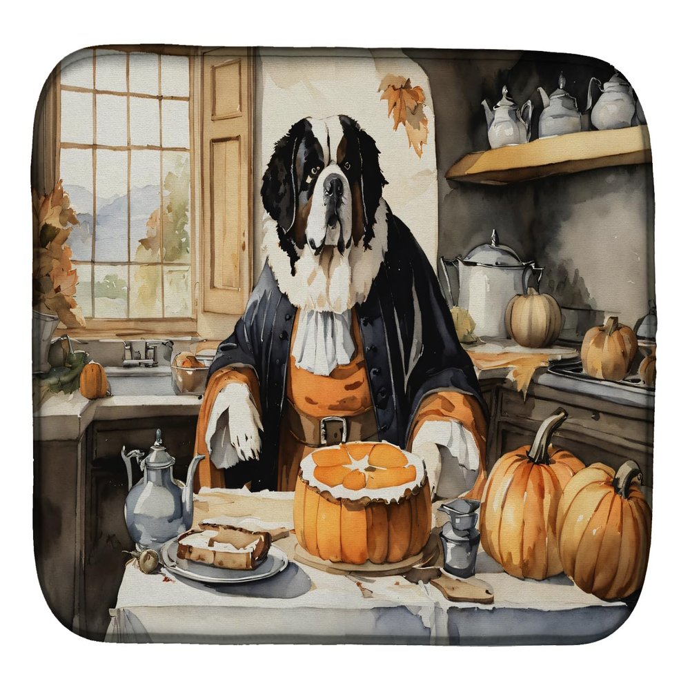 Caroline's Treasures DAC1807DDM Saint Bernard Fall Kitchen Pumpkins Dish Drying Mat Absorbent Dish Drying Mat Pad for Kitchen Counter Dish Drainer Mat for Countertop, 14 x 21", Multicolor