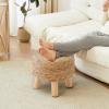 ALeesing Round Ottoman Natural Seagrass Footstool, Round Footstool with 4 Wood Legs, Hand Woven Round Footstool Sofa Stool, Multifunctional Modern Dressing Stool, Sofa Side Table for Bedroom (Nature) view 2