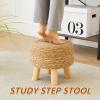 ALeesing Round Ottoman Natural Seagrass Footstool, Round Footstool with 4 Wood Legs, Hand Woven Round Footstool Sofa Stool, Multifunctional Modern Dressing Stool, Sofa Side Table for Bedroom (Nature) view 3
