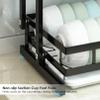 ANram Dish Rack, Dish Drying Rack Organizer Storage Shelf Over The Sink, 2 Tier Foldable Bowl Holder with Drain Tray, Stainless Steel Black Coating view 3