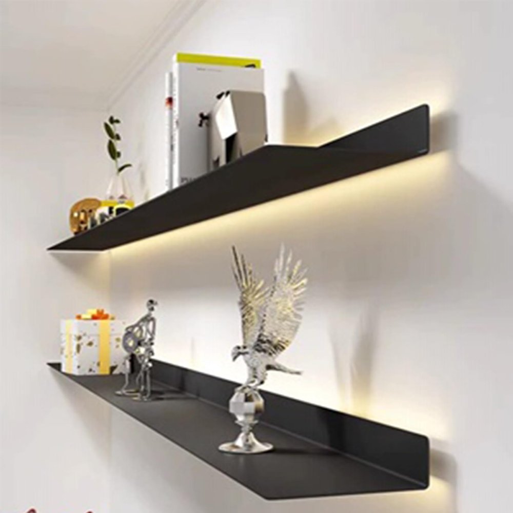 EMYJAY Floating Shelves, Floating Display Shelf Light-Emitting ShelvesThe Metal Material Has Good Hardness and The Surface Treatment Can Rust (Color : Black, Size : 60x20x6cm)