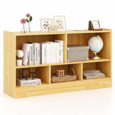 SILKYDRY 5 Cube Storage Organizer, 2-Tier Horizontal Bookshelf, Wooden Display Book Shelves for Home Office Classroom, Low Bookcase Under Window (Yellow, 44 x 12 x 24)