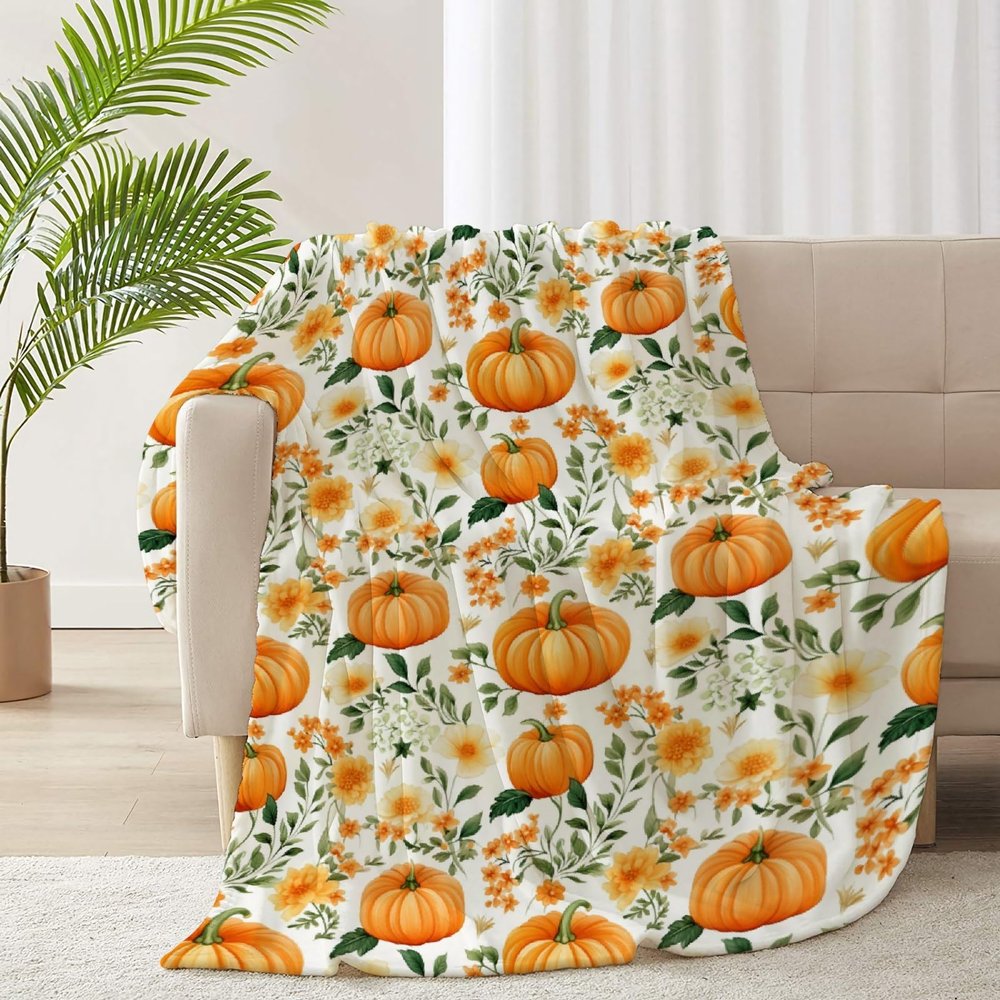 SUPERICH Pumpkin Fall Leaves Blanket Gifts Super Soft Fleece Throw Blankets Cozy Flannel Air Conditioning Blanket Christmas Thanksgivng Gifts Blanket for Couch Bed 120x90 in for Family