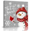 16x16 Inch Wall Prints Giclee Canvas Painting - Cute Snowman Snowflakes Gray Background Painting Pictures Print on Canvas Framed Wall Art Modern Artwork for Home Decorations view 1