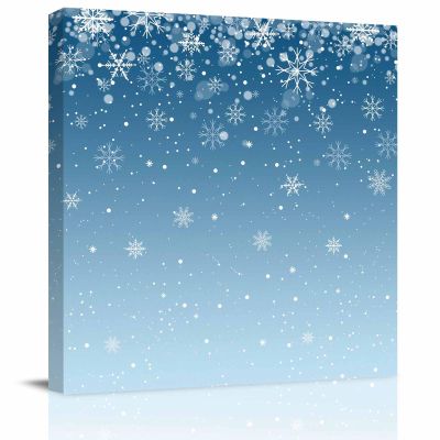 12x12 Inch Wall Prints Giclee Canvas Painting - Christmas Snowflakes Gradient Blue Painting Pictures Print on Canvas Framed Wall Art Modern Artwork for Home Decorations