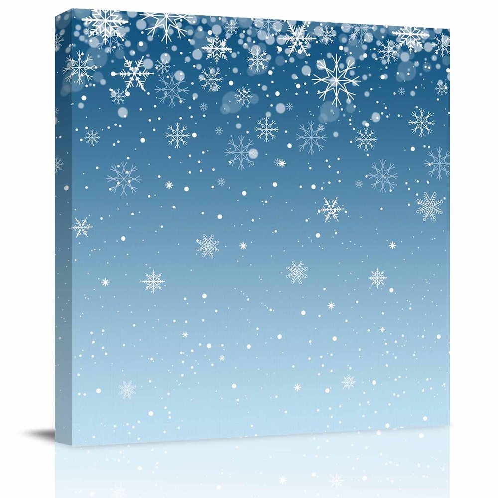 12x12 Inch Wall Prints Giclee Canvas Painting - Christmas Snowflakes Gradient Blue Painting Pictures Print on Canvas Framed Wall Art Modern Artwork for Home Decorations
