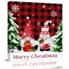 8x8 Inch Wall Prints Giclee Canvas Painting - Christmas Gnomes Xmas Tree Snowflakes Black Red Buffalo Check Plaid Painting Pictures Print on Canvas Framed Wall Art Modern Artwork for Home Decorations view 1