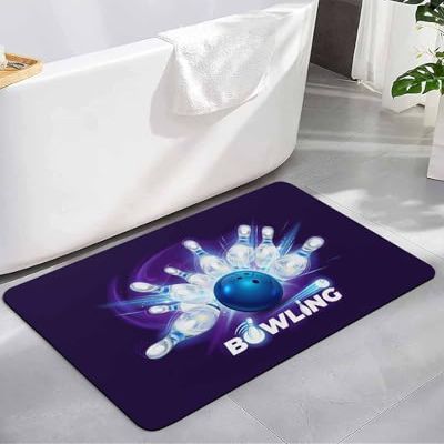 Bowling Sport Diatomite Bath Mat for Bathroom, Super Absorbent Floor Mat Washable Quick Drying Diatomaceous Mat for Bathroom Shower Sink Floor Runner Rugs 16x24 Blue Bowling Ball Purple Ombre